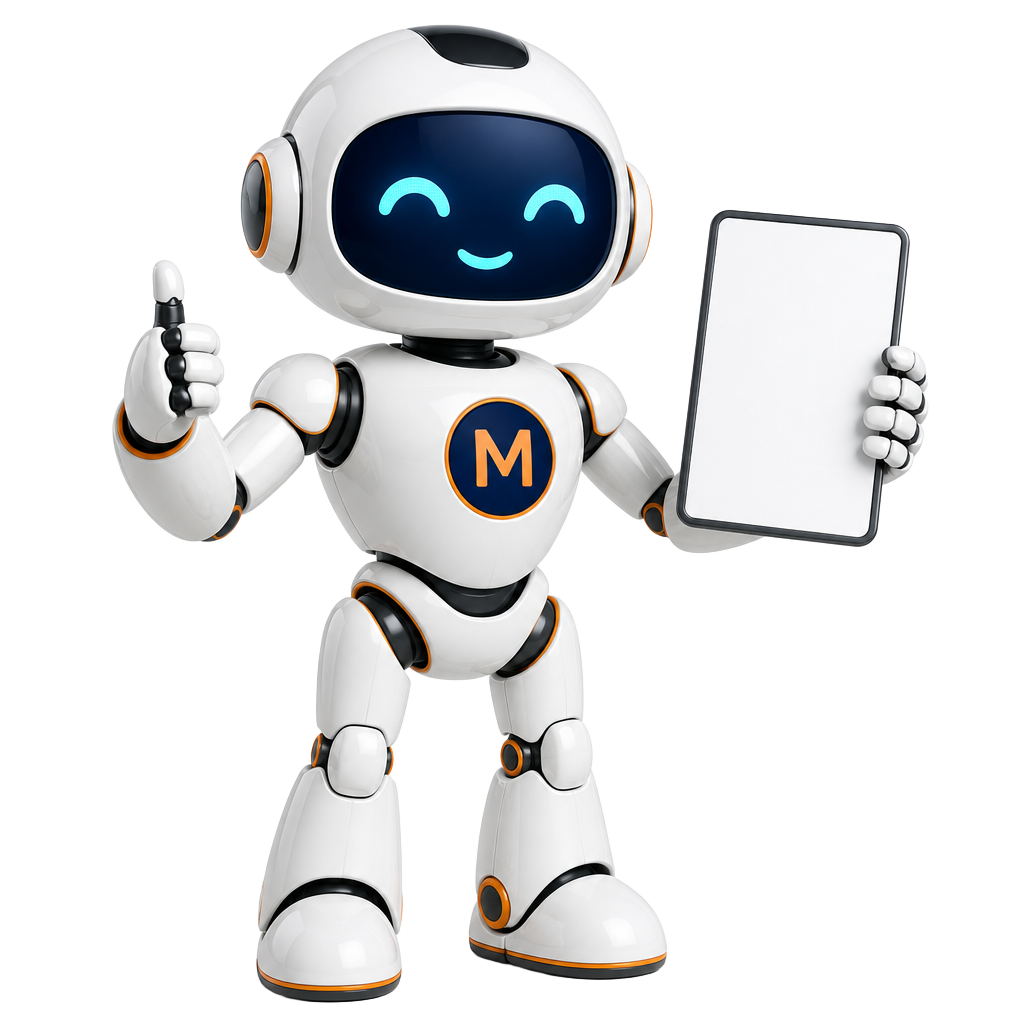 Marvic AI white-label agency robot holding a branded tablet