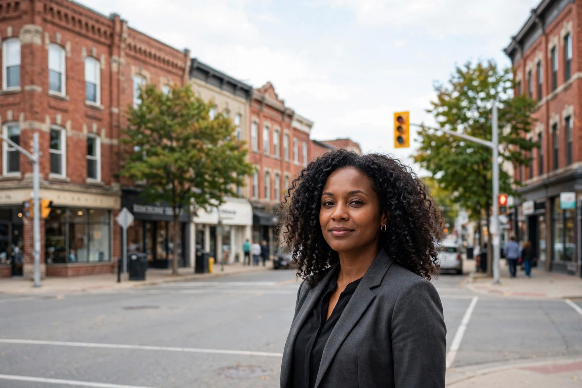 Whitby business owner standing at the Four Corners intersection of Dundas and Brock in downtown Whitby